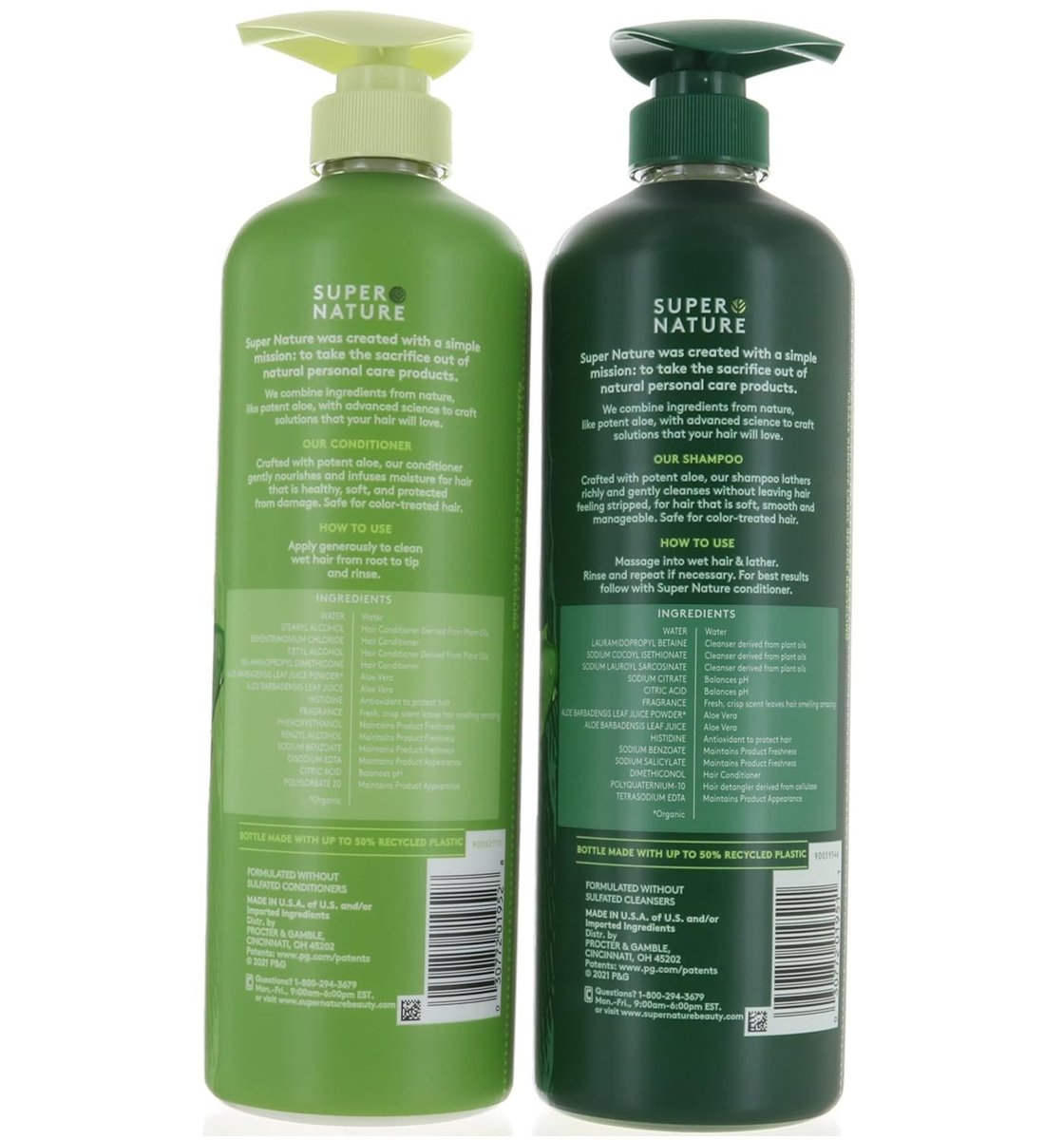 Super Nature Shampoo and Conditioner Set – Sulfate Free, Paraben Free Hydrating Hair Care Duo with Aloe for Dry, Damaged, Curly, or Color Treated Hair (2 Pack, 16 fl oz Each) Avelisse