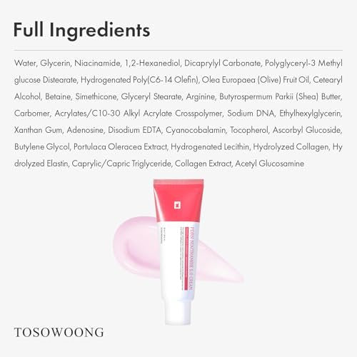 TOSOWOONG PDRN Niacinamide 5.0 Cream – Dark Spot Remover & Hydrating Moisturizer with Salmon DNA, Korean Skincare 50ml Avelisse