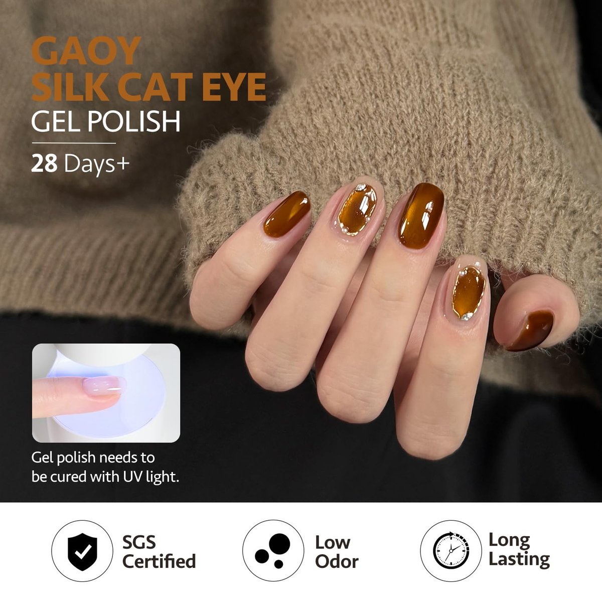 GAOY Glitter Cat Eye Gel Nail Polish Set with Magnet - 6 Colors Gold Red Brown Glitter Holographic, Long Lasting for Home & Salon Manicure (Amber Glow, 0.22 Fl Oz Each) Avelisse