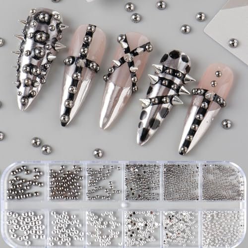 3D Metal Punk Bullet Nail Art Rivet Set - Silver & Black Nail Charms, Gothic Stars, Spikes, Studs, Steel Balls, Flat Back Y2K Nail Decor - görsel 18