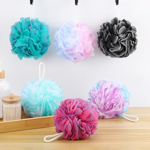 6 Pack Bath Loofah Sponge - XXL Large Mesh Pouf Shower Sponge Exfoliating Body Scrubber Shower Scrunchies - görsel 14