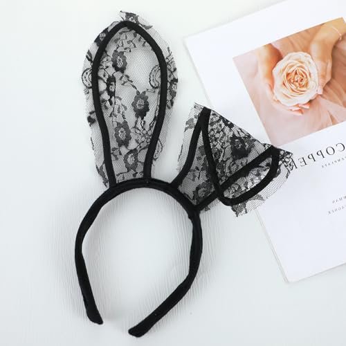 Classicseali Playboy Ears – Black Lace Bunny Ears for Women, Sexy Cosplay Headband for Halloween, Christmas & Nightclub Parties - görsel 14