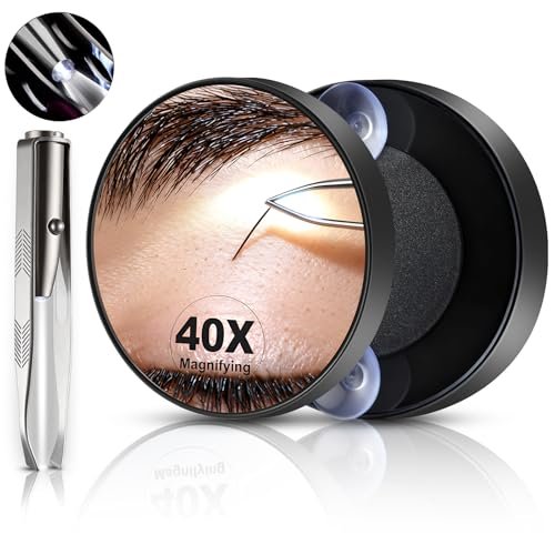 Ceoighe LED Lighted Tweezers & 40X Magnifying Mirror with Suction Cup Set, 2-in-1 Hands-Free Makeup Mirror with Light and Precision Light Up Tweezers - görsel 16