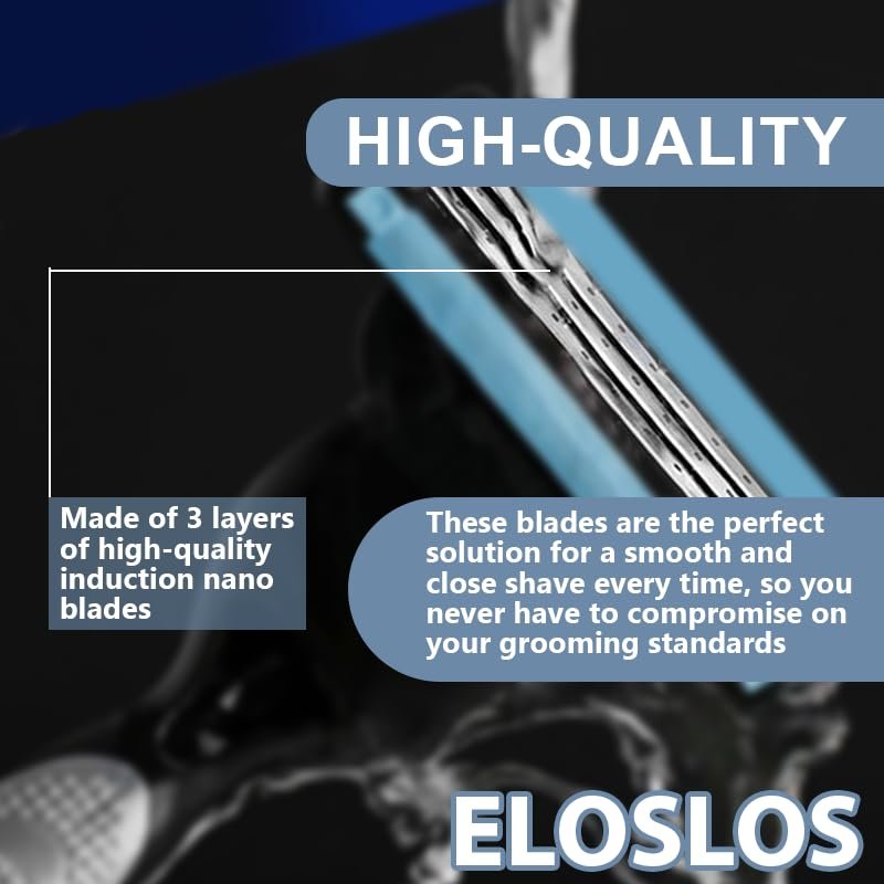Eloslos 36-Blade Replacement Cartridges for Mach 3 Style Razors – Premium Wet Shave Men's Blades Value Pack (Blue) Avelisse