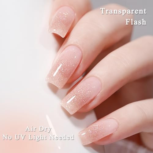 NovaCharm Clear Sparkle Nail Polish - Quick Dry Glitter Top Coat, 12ml Silver Holographic Shimmer Nail Lacquer (No UV Needed) Avelisse