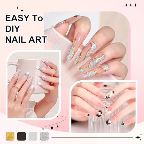 VIVAALI Gel Liner Nail Polish Set - 4 Colors Black, White, Gold Silver Glitter Liner Gel with Thin Brush for Swirl, Euphoria French Tips Manicure Painting (8ml Each) - görsel 12