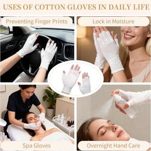 Clofiak 3 Pairs White Fingerless Gloves - 100% Cotton Eczema Gloves, Thin Moisturizing Cut Gloves for Overnight Hydration, Fits Most Dry Hands - görsel 14