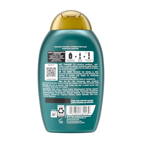 OGX ProGrowth + Peptide Conditioner, Thickening Conditioner Moisturizes, Reinforces and Strengthens Hair to Reduce Hair Fall Due to Breakage, 13 fl. oz - görsel 16