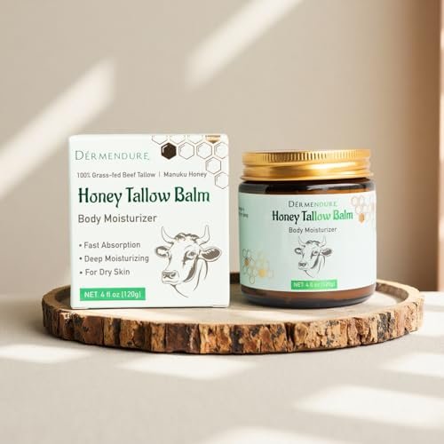 Whipped Honey Tallow Balm for Skin – 100% Grass-Fed Beef Tallow, Manuka Honey, Body Butter, Dry Skin Cream, Natural Moisturizing Cream for Dry, Sensitive Skin, Eczema & Body Care, 4 oz Avelisse