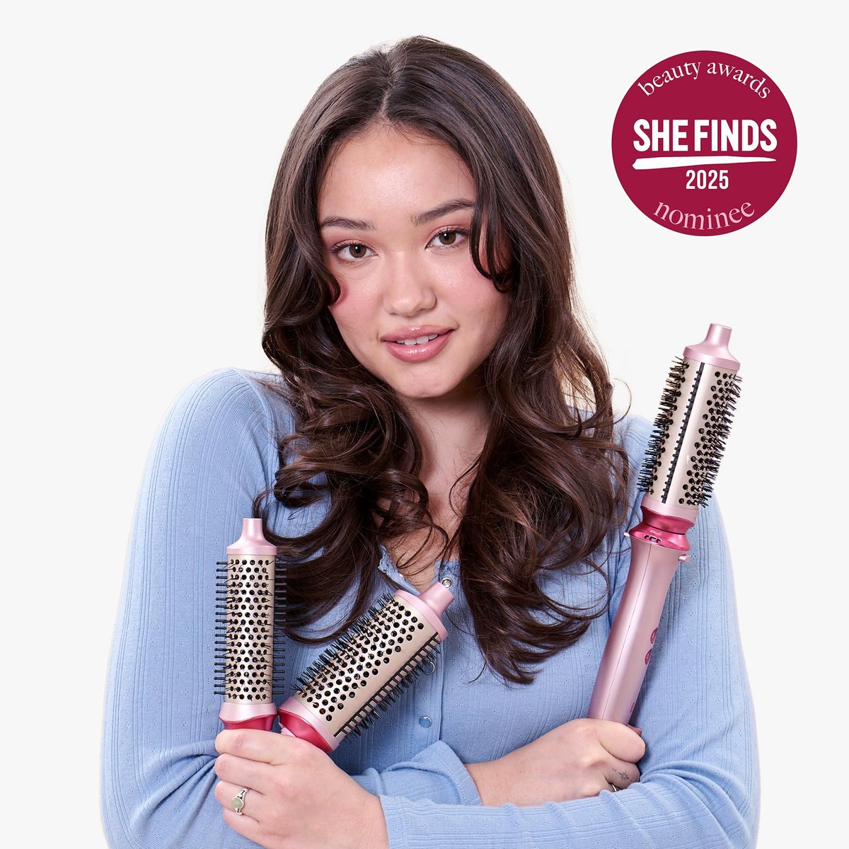 Wavytalk Heatwave Pro Ionic Thermal Brush Set, 3-Size Heated Round Brush for Short to Long Hair, Bilateral Negative Ions for Frizz-Free Shiny Blowout, Pink Avelisse