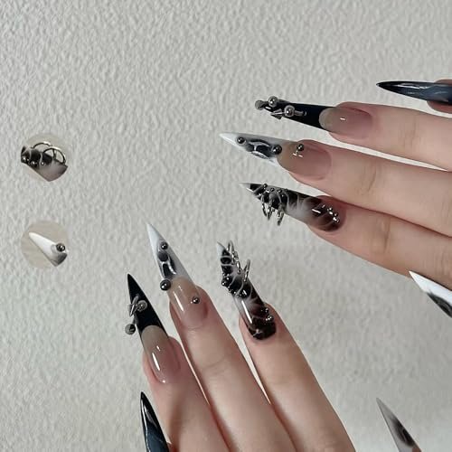 KACHIMOO Nail Piercing Charms – 2 Boxes Metal Punk Goth Studs Silver Black Y2K Nail Charms for Nail Art Decoration Avelisse