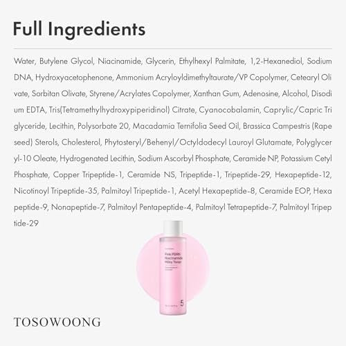 TOSOWOONG Pink PDRN Niacinamide Milky Toner - Dark Spot Care, Salmon DNA PDRN, 3 Ceramides & 12 Peptides, Korean Skincare, 5.07 fl oz - görsel 12
