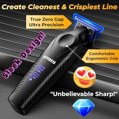 ATVOXIS Zero Gap 9,000 RPM Brushless Professional T Blade Trimmer for Men - Cordless Hair/Beard Clipper Edger Liner Outliner with LED Display, 300min Runtime, Fast Charging Stand & Travel Pouch Avelisse
