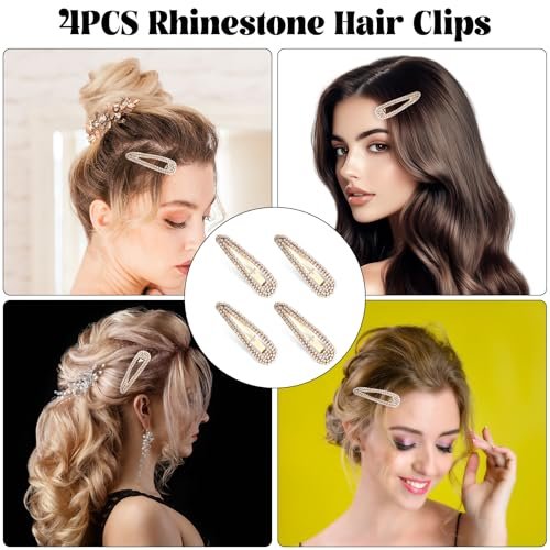 4 Pack Rhinestone Hair Clips - Gold Water Drop Crystal Snap Duckbill Hair Barrettes for Women Bridal Wedding Party Prom (2.36 Inch) - görsel 14