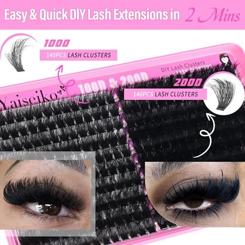 Volume Lash Clusters 100D+200D Mega Lashes Clusters 12-25mm Wispy Individual Lashes DIY Eyelash Extensions Replacement for Yaiseiko (280 Pcs) - görsel 14