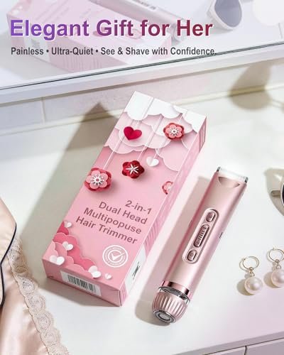 VEGITERIA Bikini Trimmer for Women - LED Light Electric Razor, USB Rechargeable, IPX7 Waterproof, Painless Hair Removal for Face, Bikini, Body, Legs Avelisse