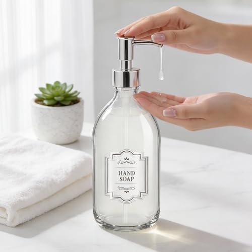 Homepicker 16 oz Clear Glass Soap Dispenser with Plastic Silver Pump (2-Pack) – Elegant Hand Soap & Lotion Dispensers for Bathroom and Kitchen - görsel 14
