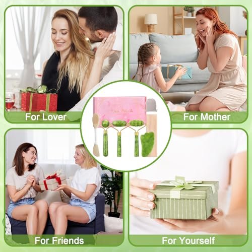 6-Piece Jade Roller & Gua Sha Set for Face - Natural Facial Massage Tools for Skincare and Lymphatic Drainage - görsel 14