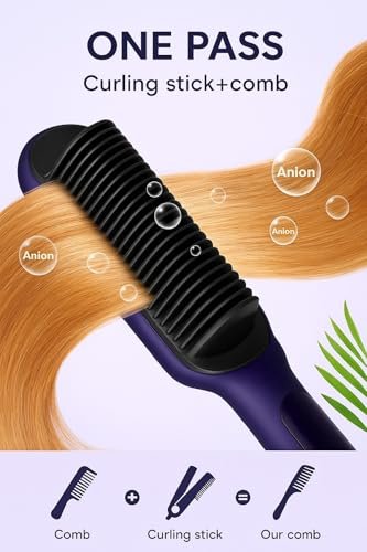 Upgraded Ionic Hair Straightener Brush - Fast Heating Straightening Comb with 9 Temp Settings, LED Display, Dual Voltage, Blue - görsel 12