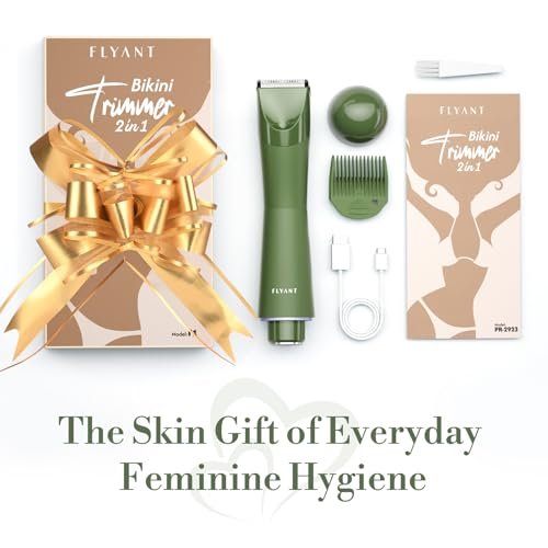 Flyant Bikini Trimmer for Women – 2 in 1 Electric Shaver, IPX7 Waterproof, LED Light, Rechargeable, Leaf Green Avelisse
