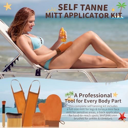 DEBETOOL 5 in 1 Self Tanner Mitt Applicator Kit – Professional Tanning Mitt & Back Applicator with Face Mitt & Body Brush for Streak-Free, Palm-Free Tan - görsel 14