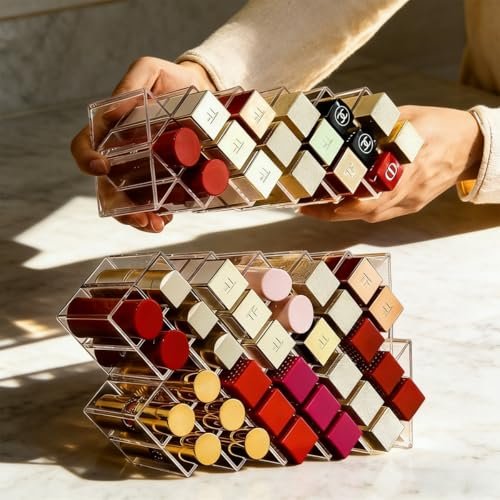 WECHENG Acrylic Lipstick Organizer - Clear Fish Shape Lip Gloss Tower, 16 Spaces Cosmetic Storage for Vanity Countertop - görsel 16