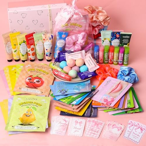 100 PCS Spa Party Supplies for Girls - Face Masks, Hand Cream, Lip Balm, Under Eye Patches, Lip Mask, Foot Bath Bombs - Spa Birthday Sleepover Party Favors Avelisse
