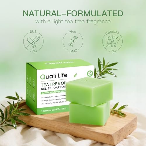 QualiLife Tea Tree Soap Bar – Antifungal & Antibacterial Soap for Face & Body, 3.5 oz (Pack of 3) - görsel 16