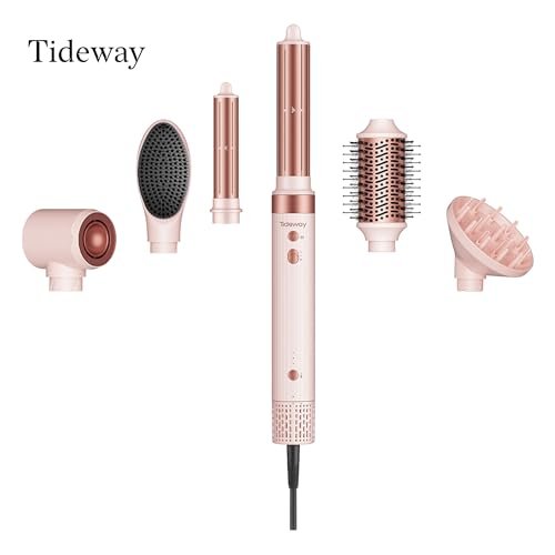 Tideway Prowaver 6-in-1 Hot Air Styler Wrap - Dual Voltage Ionic Professional Hair Dryer Brush with Auto Wrap Curlers & Volumizing Brush for Fast Drying & Frizz Free Hair for Women Avelisse