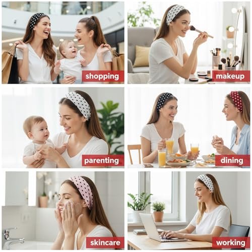 Molain 4 Pack Polka Dot Headband – Non-Slip Wide Elastic Headbands for Women, Yoga, Workout & Daily Fashion - görsel 14