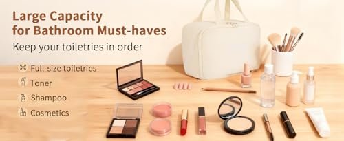 Lovqiao Large Capacity Makeup Bag – Waterproof Travel Cosmetic Case with Brush Holder & Multi Compartments, Beige Toiletry Bag for Women - görsel 18
