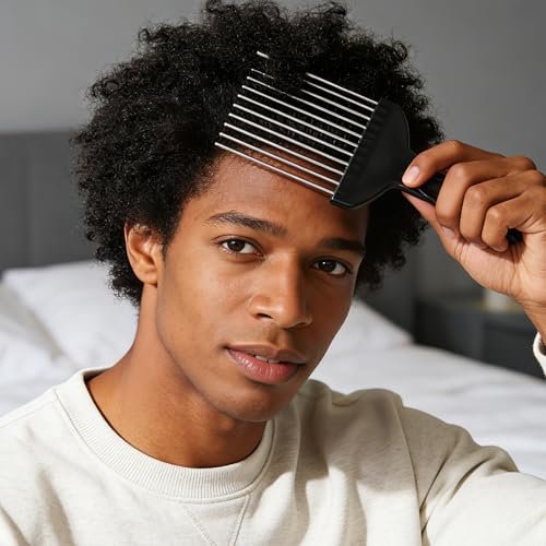 3 Pcs Afro Pick Set – Metal Hair Pick for Curly Hair, 6 Inch Steel Afro Comb with Black Fist Handle, Detangling Lift Comb for Braid Wig Styling, Men & Women Travel Braid Tool - görsel 14