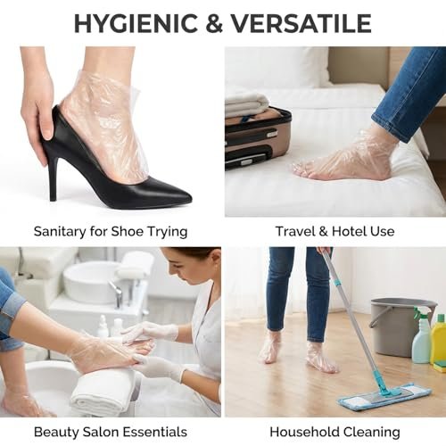 Disposable Plastic Foot Covers for Pedicure & Spa - 100 Pack Clear Paraffin Bath Liners - görsel 14