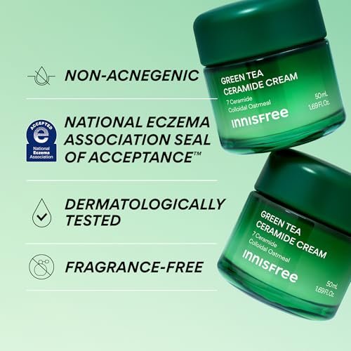 innisfree Green Tea Ceramide Cream – Hydrating Rescue Moisturizer for Dry, Sensitive & Eczema-Prone Skin Avelisse