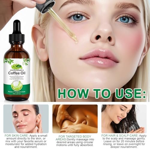 Green Arabica Coffee Oil - 100% Pure & Natural for Face, Body & Hair | Enhances Firmness & Elasticity | Daily Skincare Essential Oil for Deep Nourishment & Hydration - 60ml Avelisse