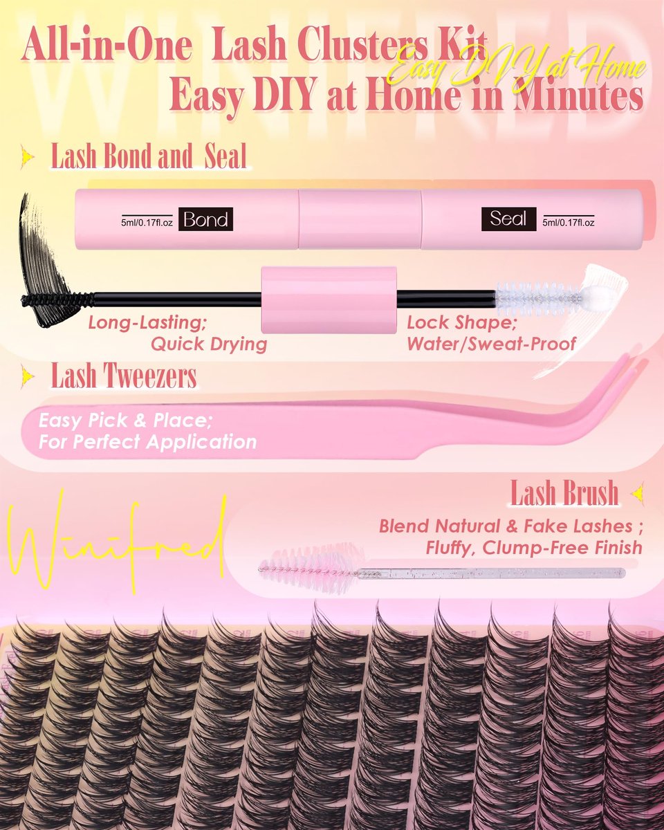 Winifred Wispy Lash Clusters Kit: DIY Natural Individual Eyelash Extensions – C Curve, 10-16mm, Black Avelisse