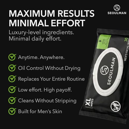 Seoulman Face Wipes for Men – All-In-One Skincare Cleansing Wipes with Niacinamide, Cica & Hyaluronic Acid – Alcohol-Free, pH Balanced – Extra Large, 30 Count - görsel 14