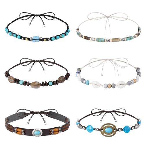 APLZGMG 6-Pack Adjustable Cowboy Hat Bands - Ethnic Western Turquoise Beaded Hatbands for Women and Men Avelisse