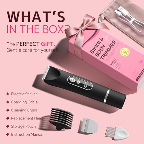 CoolHair Bikini Trimmer for Women – Smooth Electric Razor for Sensitive Skin, IPX7 Waterproof Wet & Dry Cordless Body Shaver for Bikini Area, Pubic Hair, Face, Underarms & Legs (Black) Avelisse