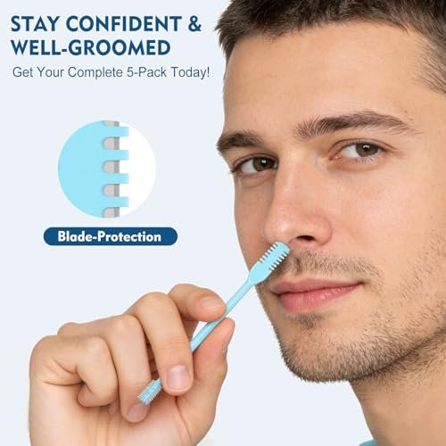 CNURO 5-Pack 360° Rotating Nose Hair Trimmer - Upgraded Double-Sided Nose Hair Cutter for Men and Women (White, Gray, Pink, Blue, Green) - görsel 14
