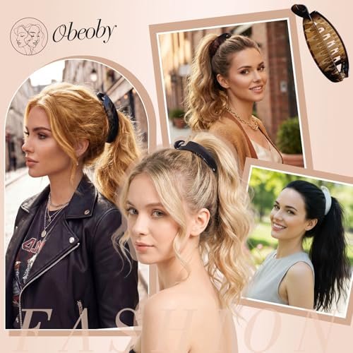 Obeoby 4 Pack Banana Clip - 4 Inch Hair Clips for Women & Girls, Retro 80s Ponytail Hair Clips for Thick Hair, Durable Plastic Claw Clips (Black, White, Brown) Avelisse