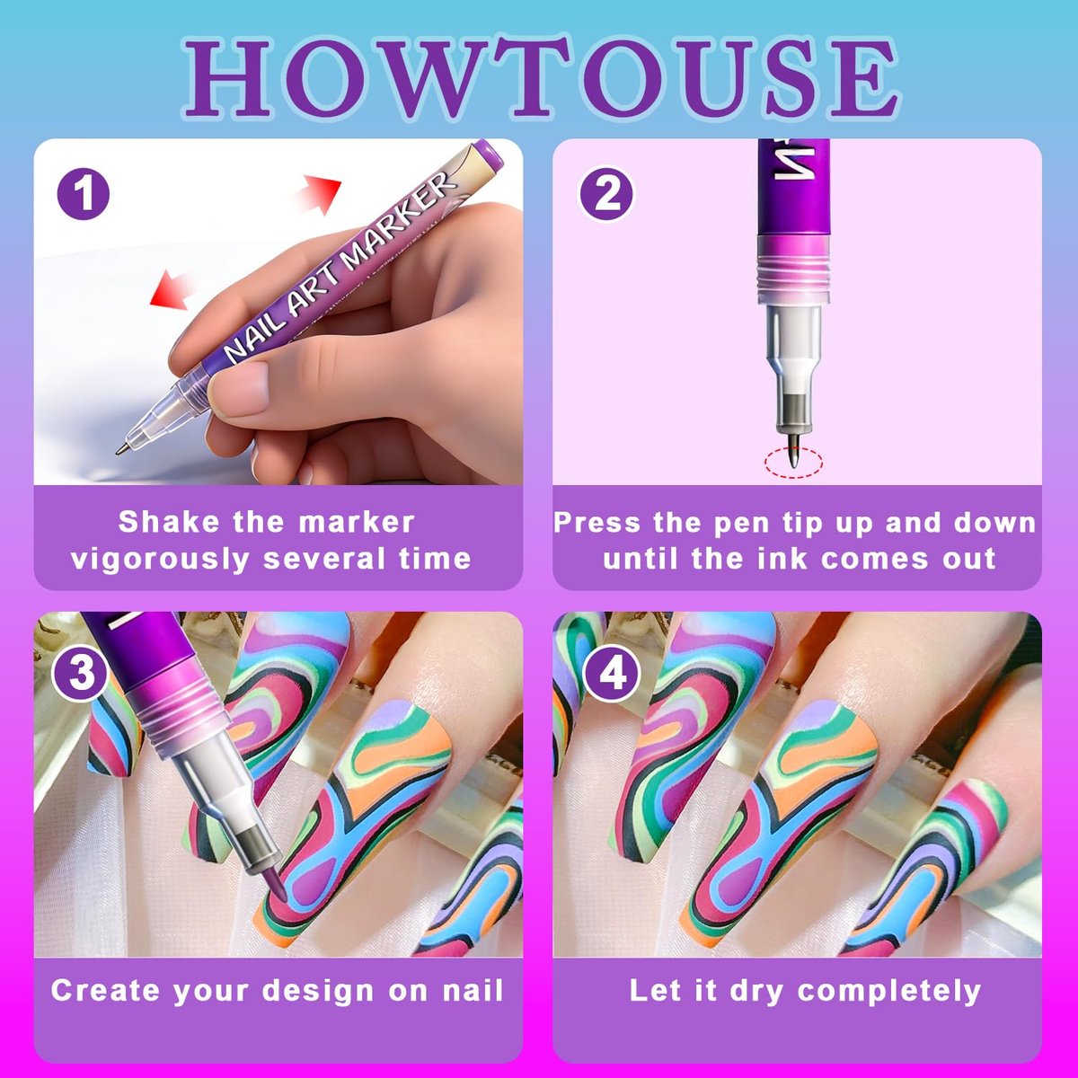 12 Colors Nail Art Pens Set for Painting - Quick-Drying Fine-Tip Gel Nail Polish Markers for Kids, Girls & Women - DIY Nail Art Dotting and Line Drawing - görsel 18