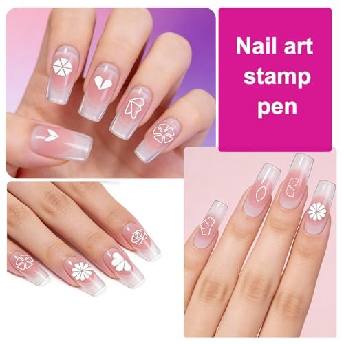 YECIRALA 15-Piece Nail Art Stamping Pen Set - Butterfly, Heart, Flower Patterns for DIY Manicure Design - görsel 12