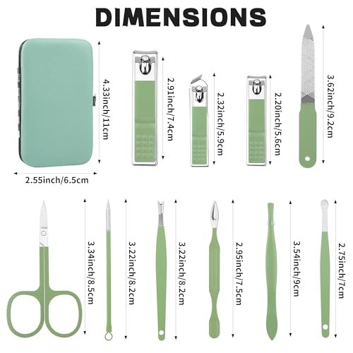 10-in-1 Manicure Set Gift for Women Men, Easter Basket Stuffers for Teens Boys, Matcha Green Travel Pedicure Kit with Nail Clippers & Grooming Tools Avelisse