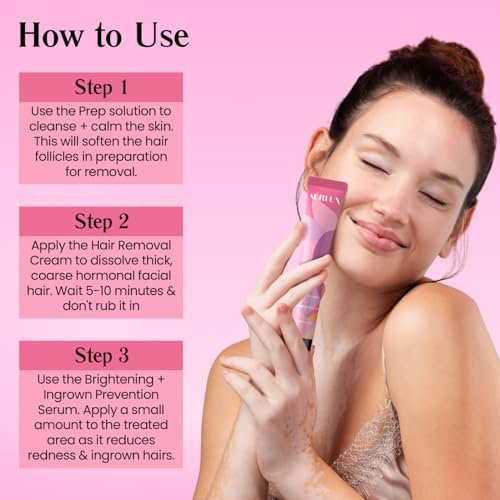 Aurlux Trilogy Kit for PCOS Facial Hair Removal for Women - Clinical Grade Hair Remover for Chin & Upper Lip - 3-Step System Lasts 3-4 Weeks - Soothing Gel with Aloe Vera & Vitamin E Avelisse