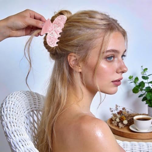 Pink Bow Rhinestone Hair Claw Clip - Medium Non-Slip Clips for Thick Hair, Aesthetic Sparkling Hair Clamps for Women & Teenagers - görsel 14