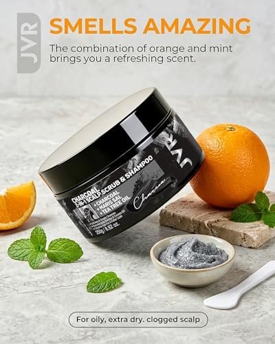 JVR Charcoal Scalp Scrub Shampoo 2-in-1 Exfoliator - Sea Salt & Tea Tree Oil Clarifying Cleanser for Dry or Oily Scalp, Vegan & Cruelty Free, 8.8 oz Avelisse