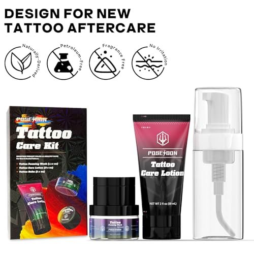 POSEIDON Tattoo Aftercare Kit - 3-in-1 Set with Refreshing Citrus Scent for Quick Healing & Color Protection (Tattoo Soap, Balm, Lotion) Avelisse