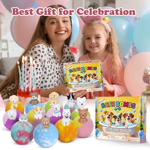 12 Pack Bath Bombs for Kids with Surprise Puppy Toys Inside - Handmade Fizzies with Dog Pretend Playset, Easter Birthday Gifts for Girls Boys Avelisse