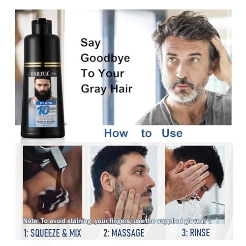Fvquhvo Men's Beard Dye & Hair Dye Shampoo - Semi-Permanent Black Color for Instant Gray Coverage, Natural Formula, Works in 10 Minutes (500ml) Avelisse